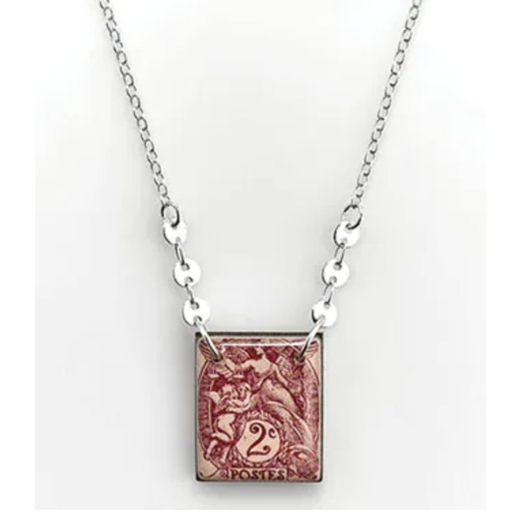 *NIB* Vintage French Postage Stamp Necklace